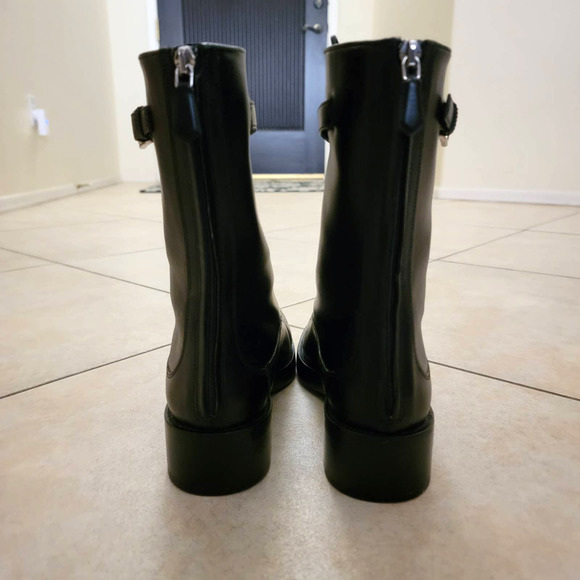 Prada Combat Boots Leather Brogue Lace Up Black Buckle Heeled 39 - Picture 8 of 12